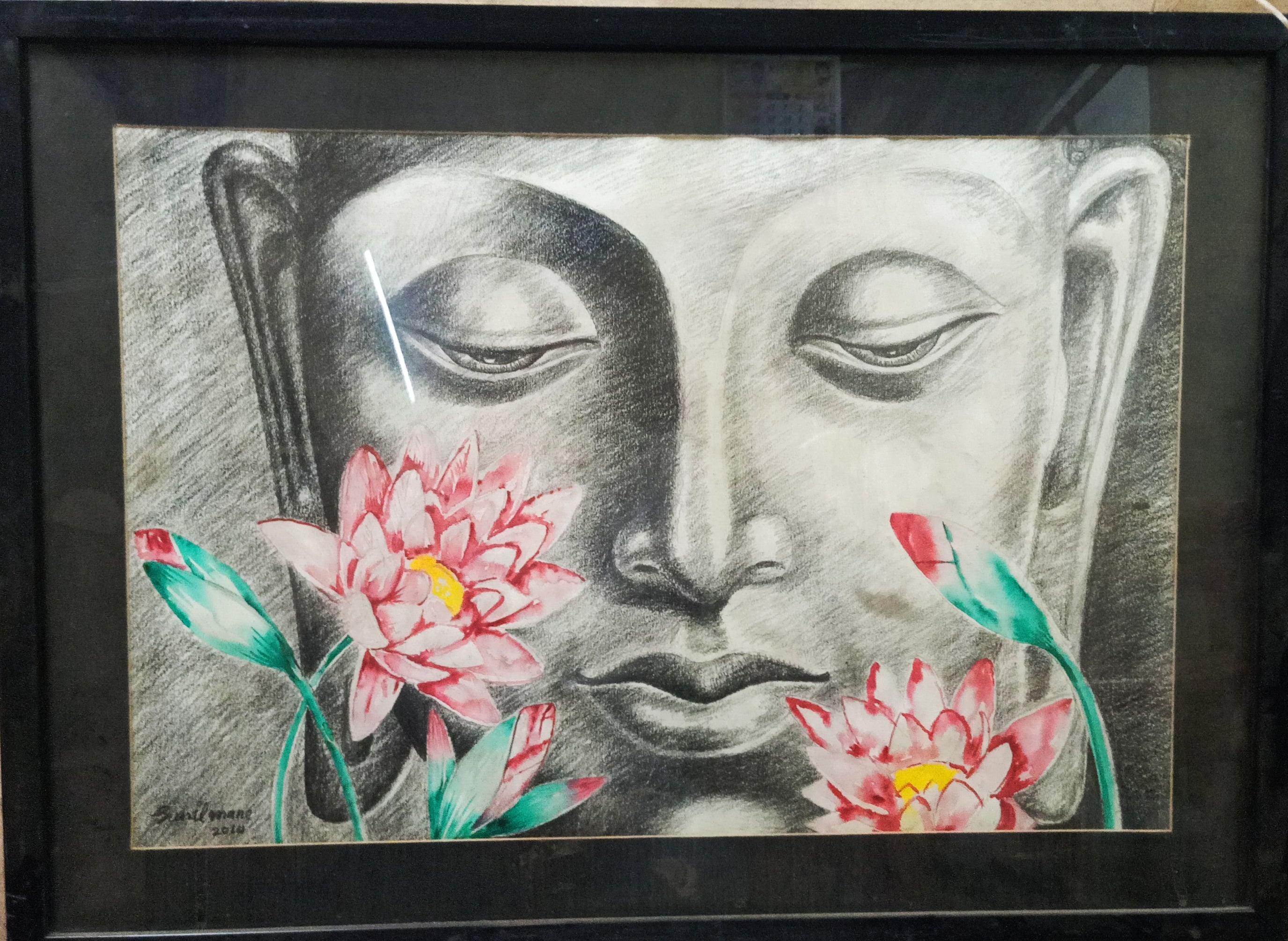 Traditional Handmade Art Sketch Drawing Gautam Buddha Handmade pure glass  painting | made on looking mirror , buddha made up of 3D liner using golden  outline , : Amazon.in: Home & Kitchen